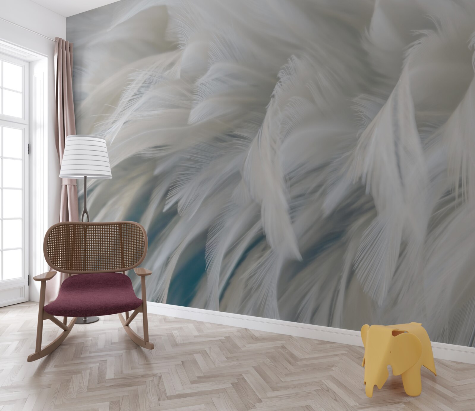 Papier peint doux bouquet de plumes blanches comme neige