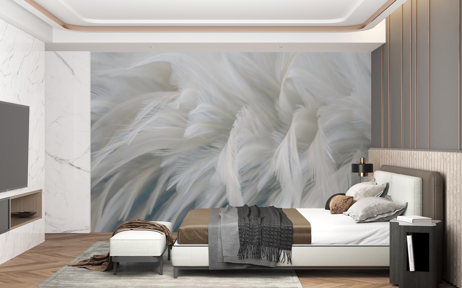 Papier peint doux bouquet de plumes blanches comme neige