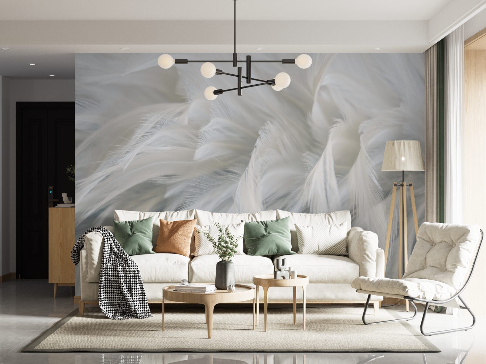 Papier peint doux bouquet de plumes blanches comme neige