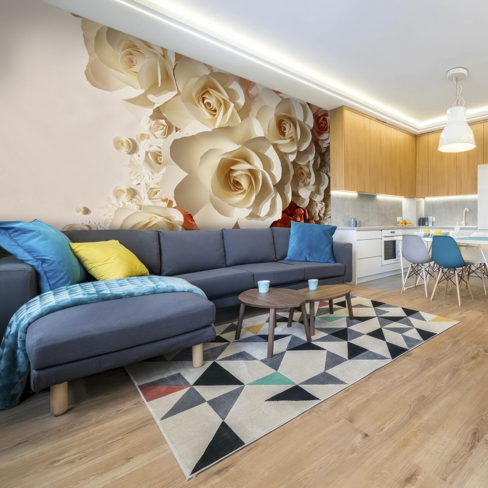 Papier peint énormes roses blanches