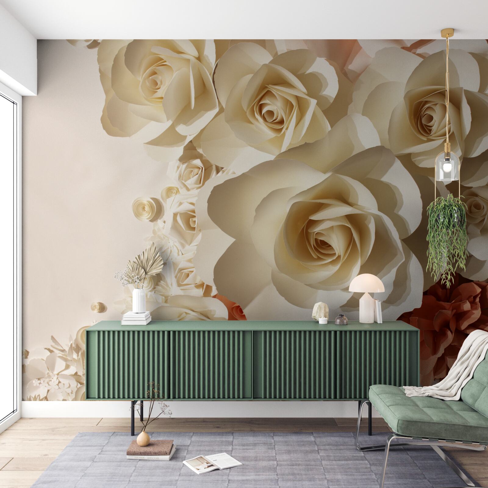 Papier peint énormes roses blanches