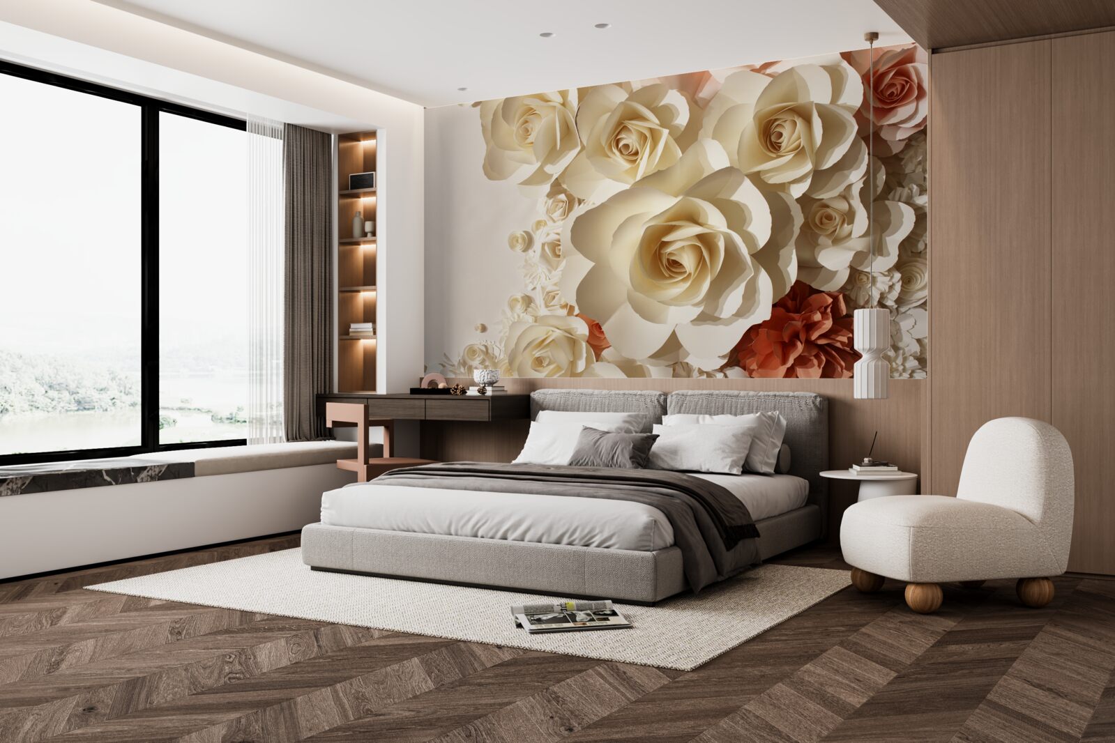 Papier peint énormes roses blanches