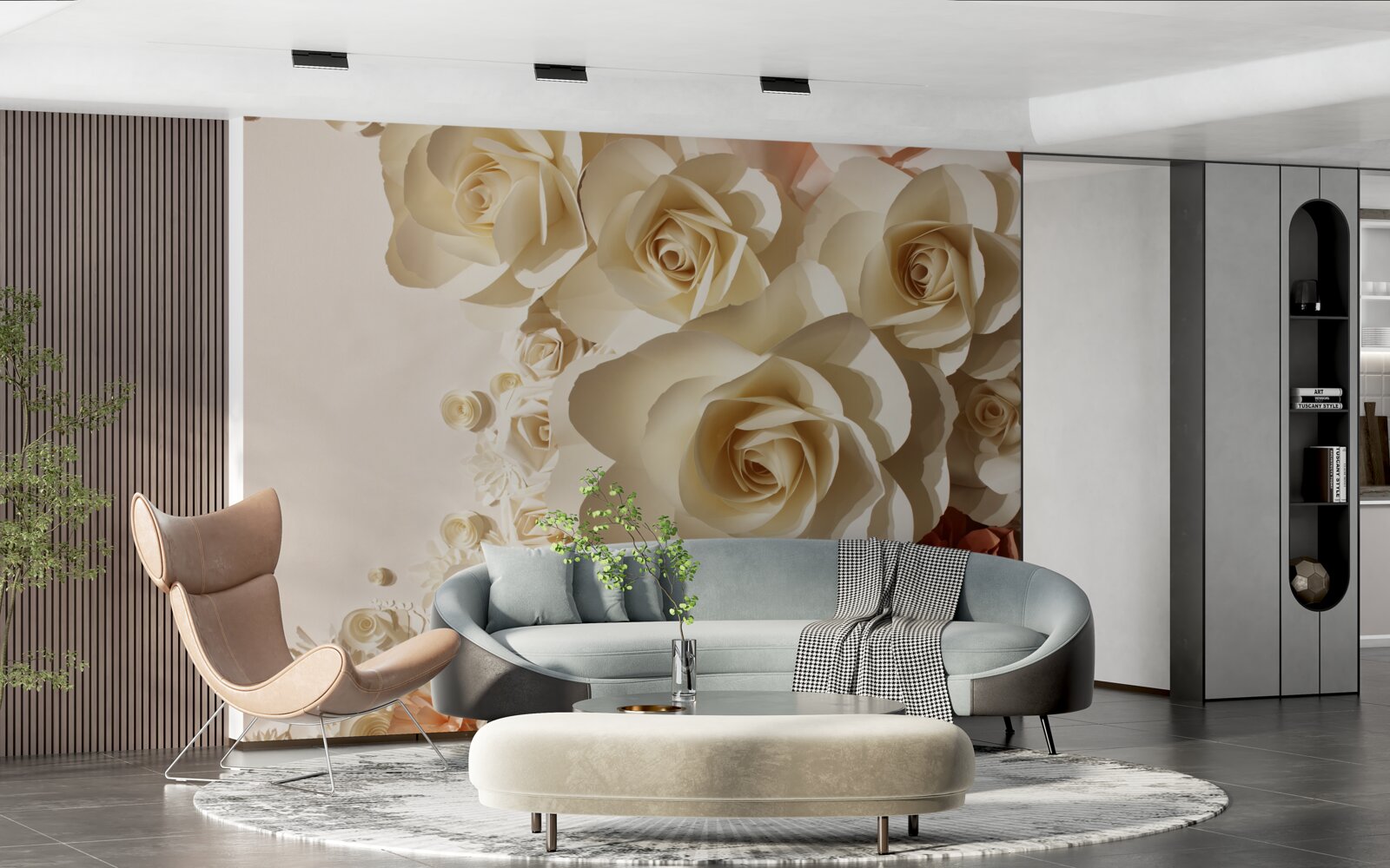 Papier peint énormes roses blanches