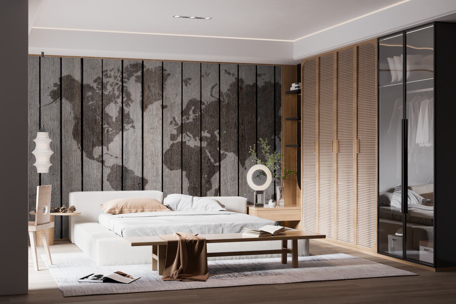 Papier peint carte du monde sur planches en bois