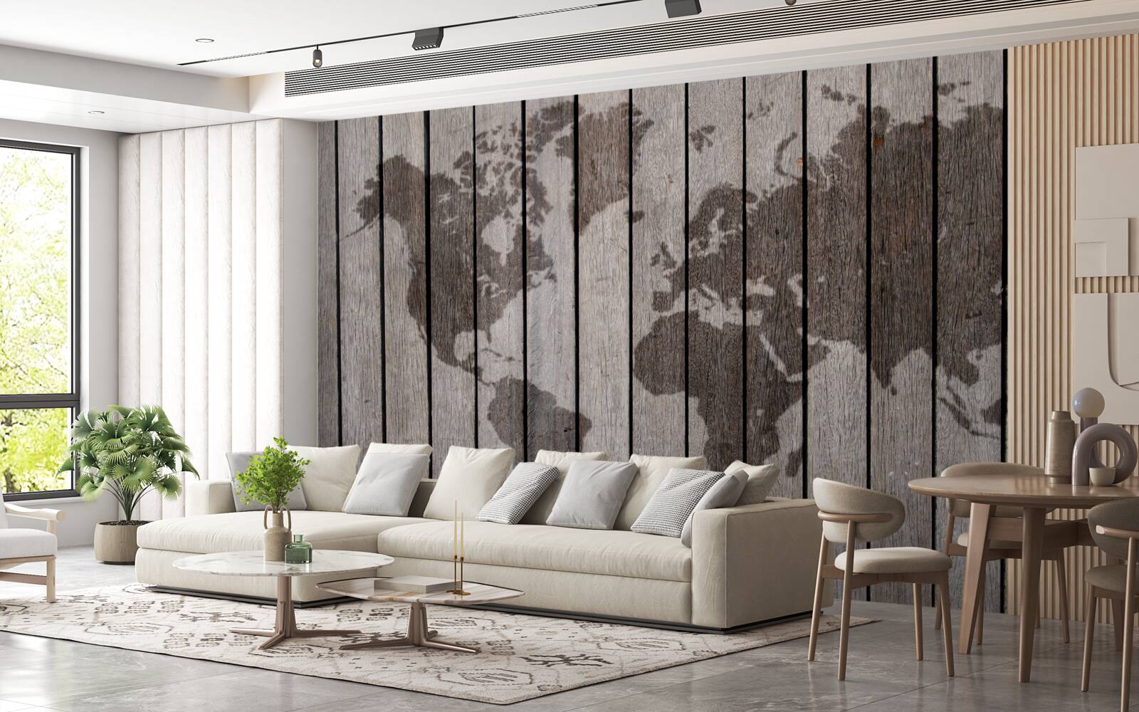 Papier peint carte du monde sur planches en bois