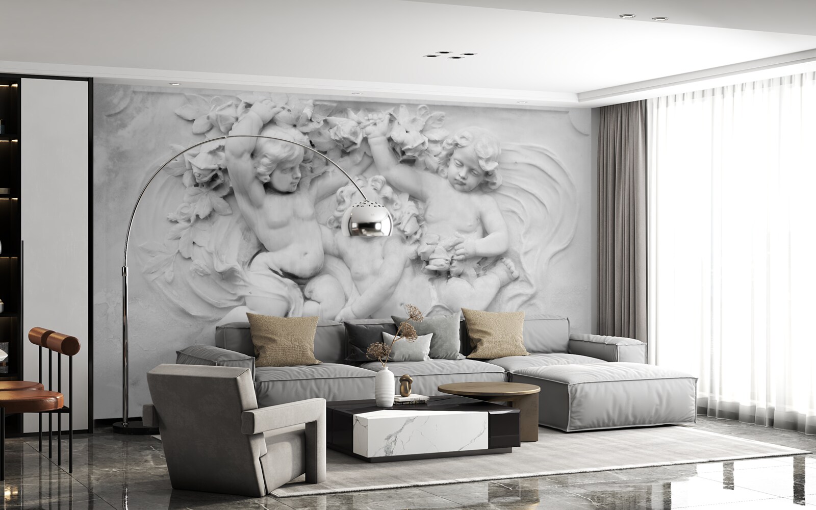 Papier peint le relief est un terrain de jeu pour les anges