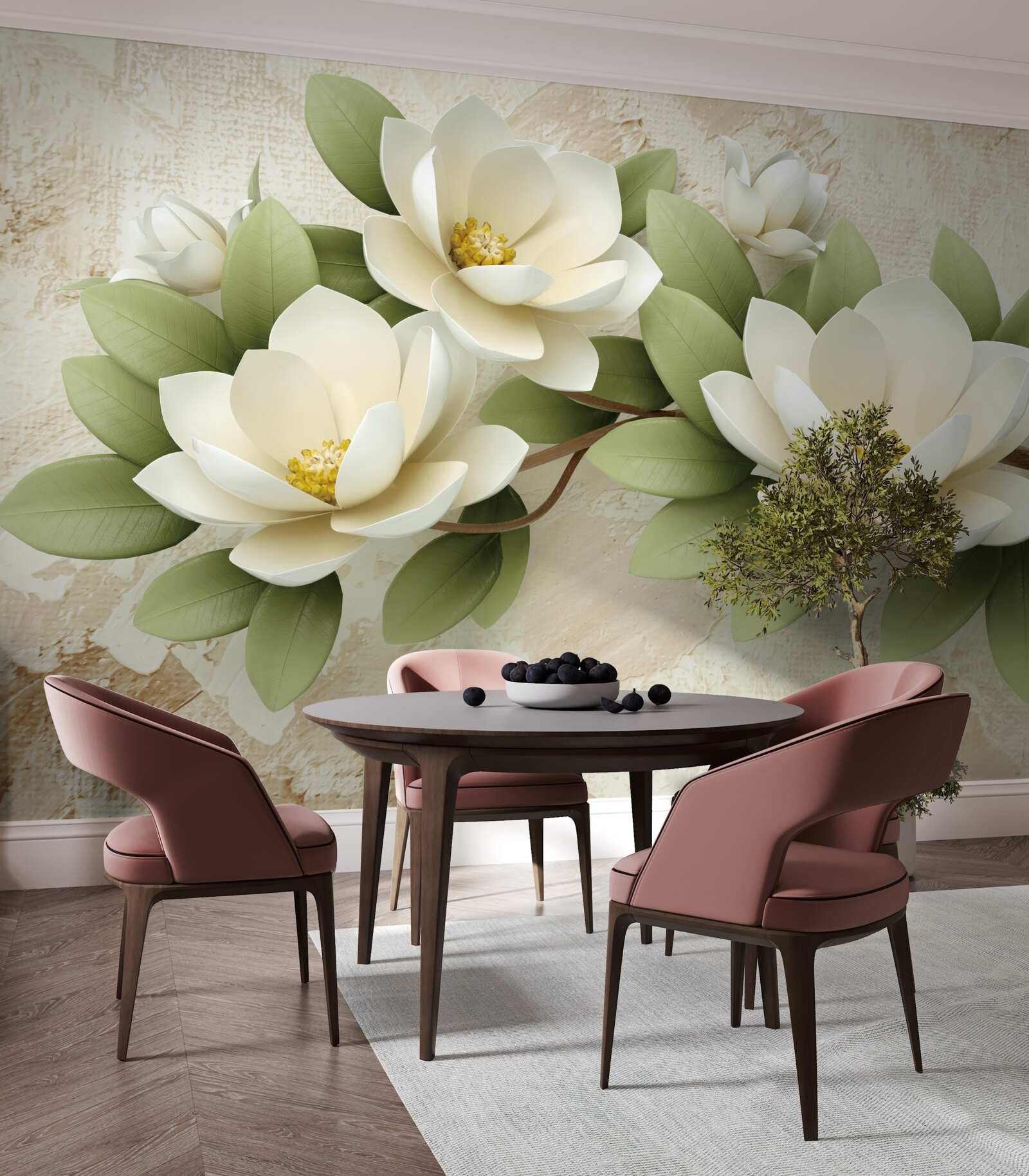 Papier peint trois grands lotus blancs comme neige