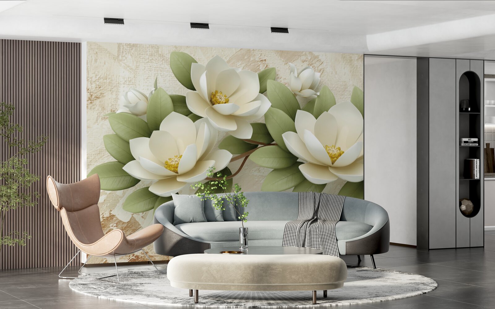 Papier peint trois grands lotus blancs comme neige