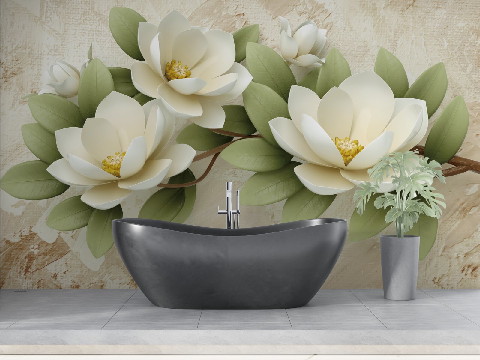 Papier peint trois grands lotus blancs comme neige