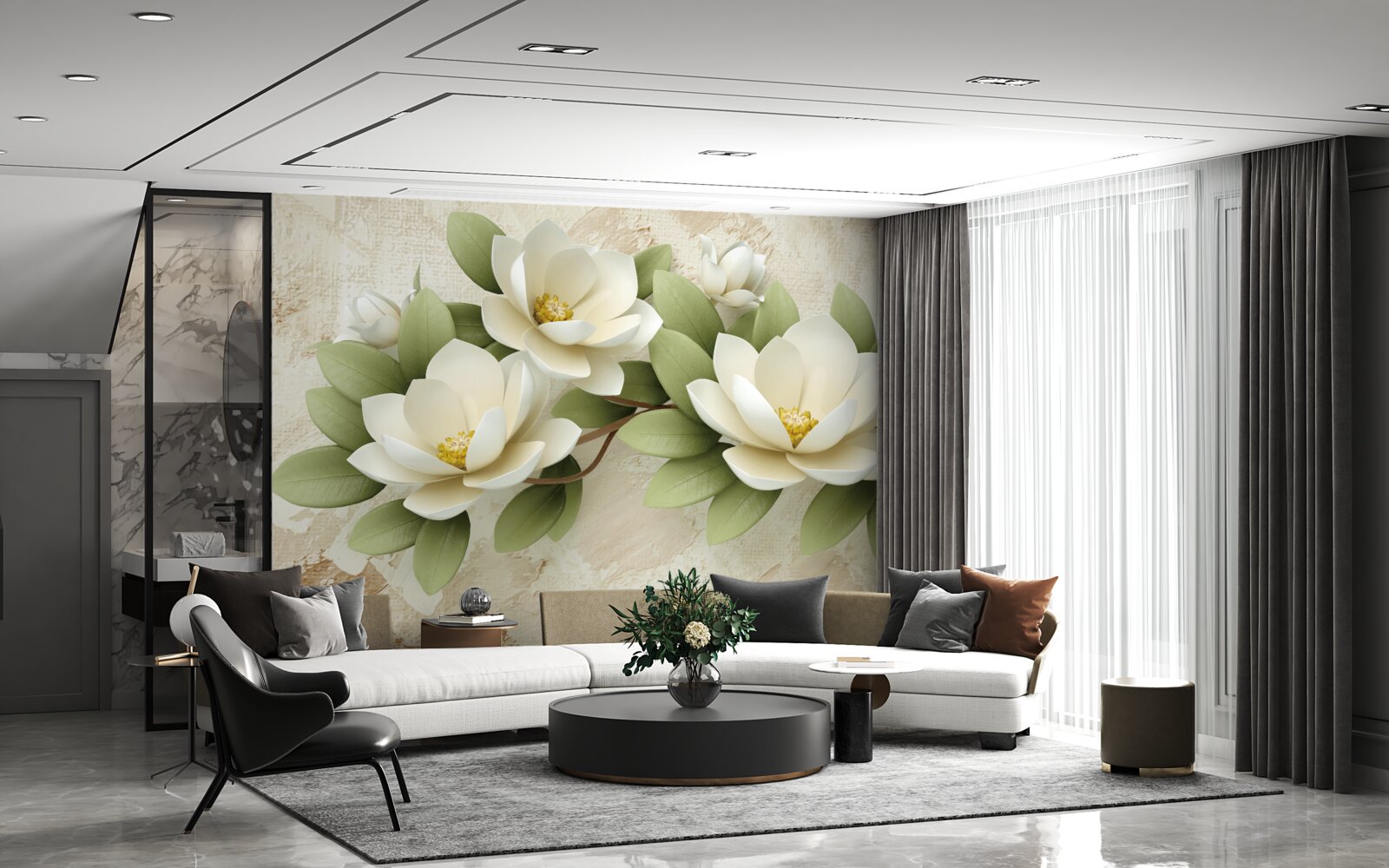 Papier peint trois grands lotus blancs comme neige