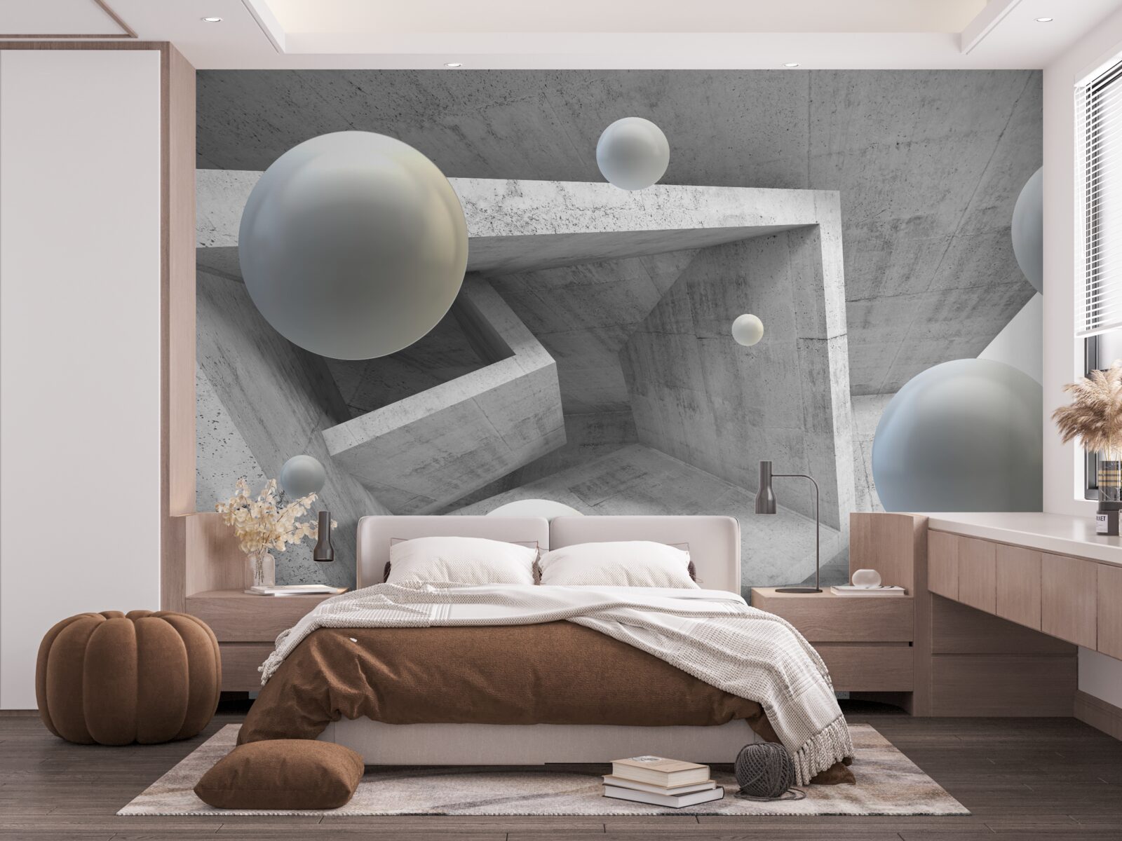 Papier peint tunnel de forme géométrique et objets sphériques