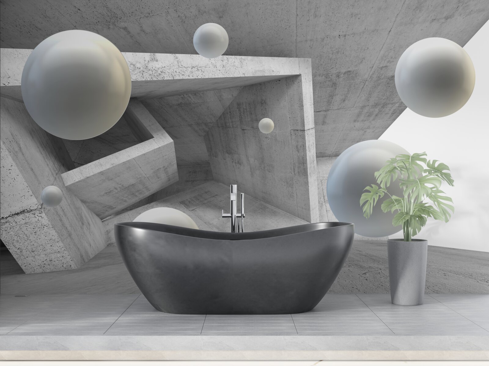 Papier peint tunnel de forme géométrique et objets sphériques