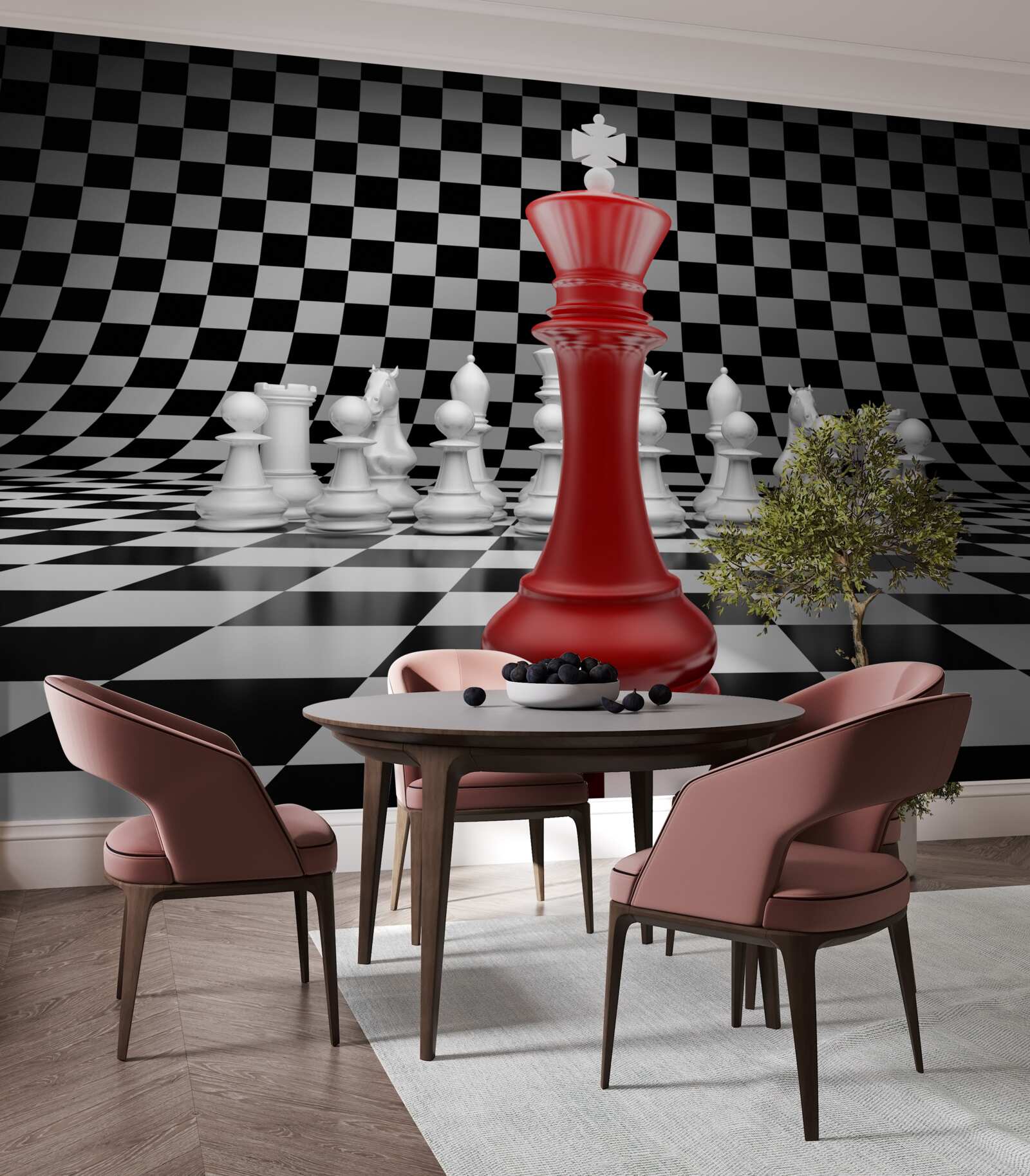 Papier peint reine d'échiquier en rouge