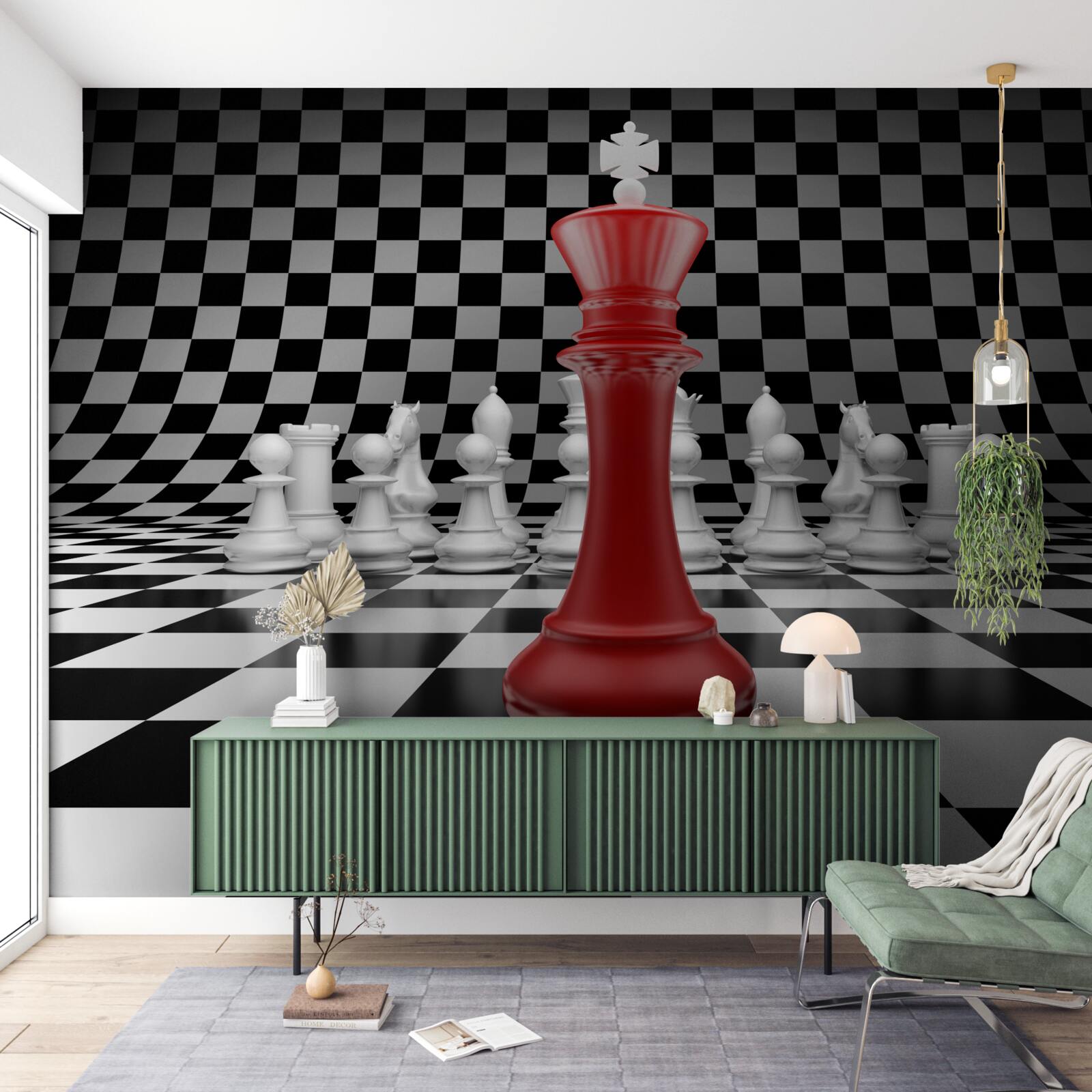 Papier peint reine d'échiquier en rouge