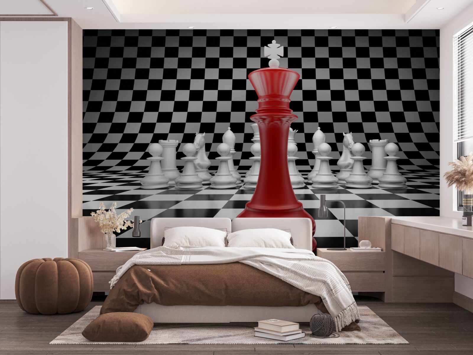 Papier peint reine d'échiquier en rouge