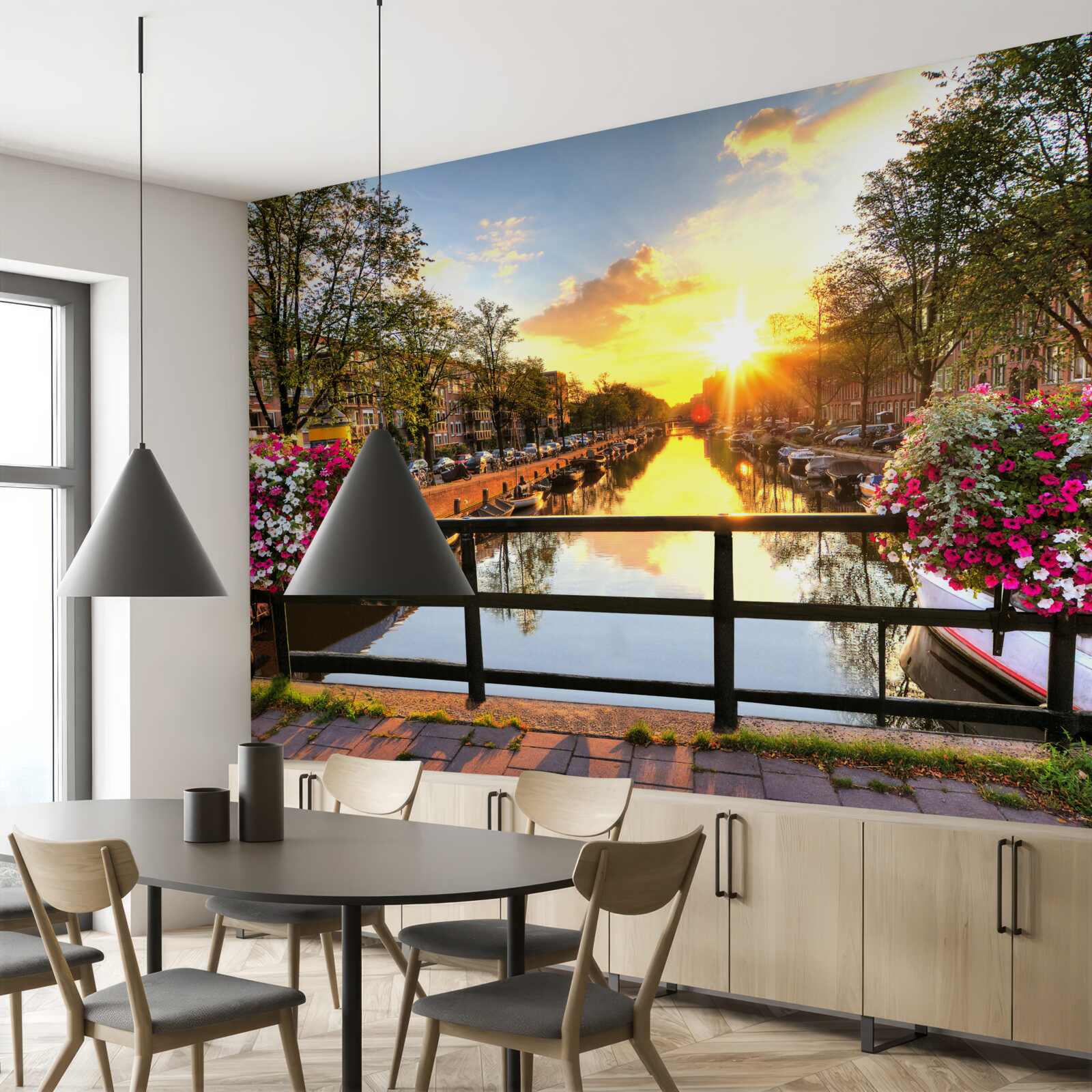 Papier peint le cœur d'amsterdam est noyé dans le soleil couchant