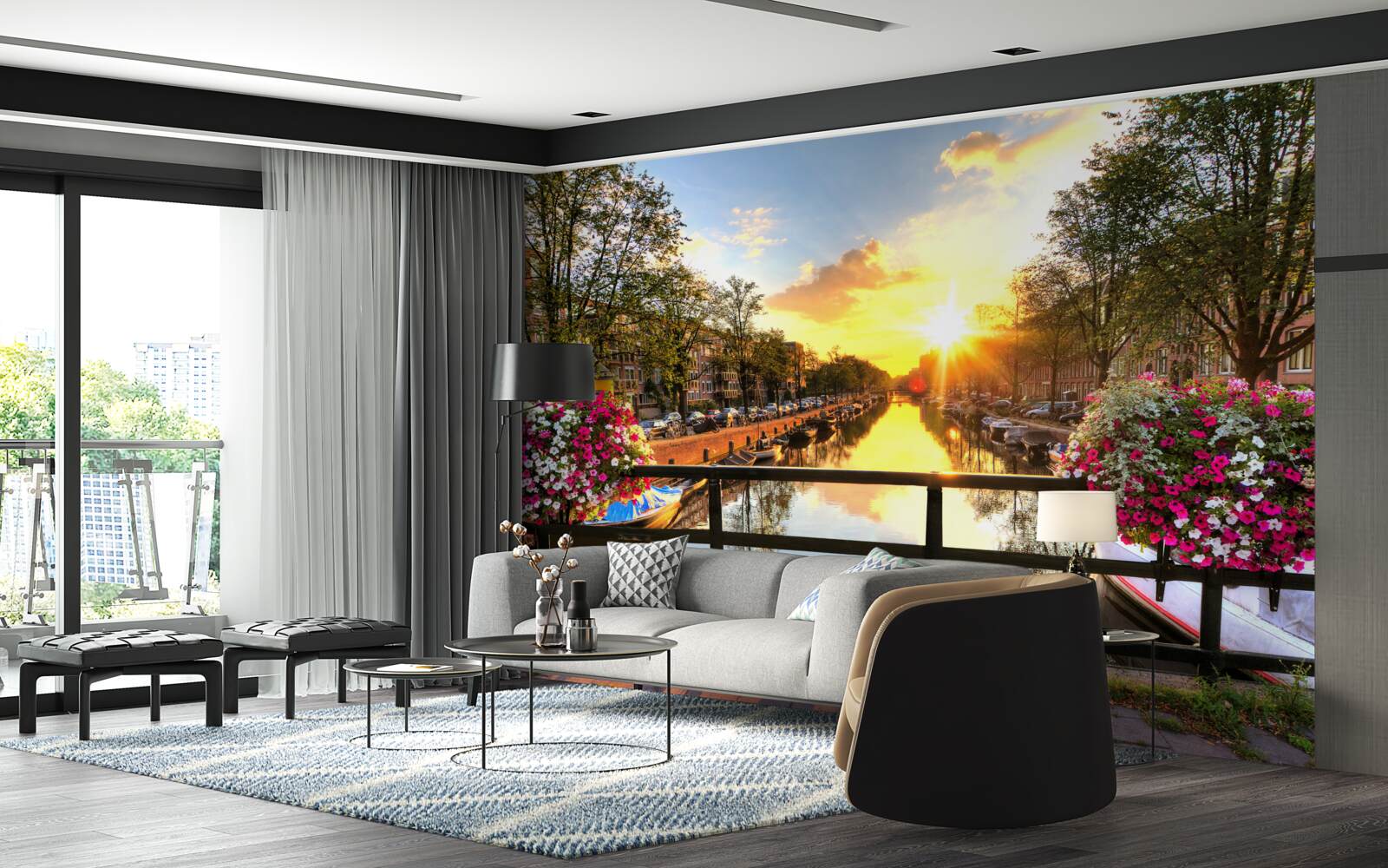 Papier peint le cœur d'amsterdam est noyé dans le soleil couchant