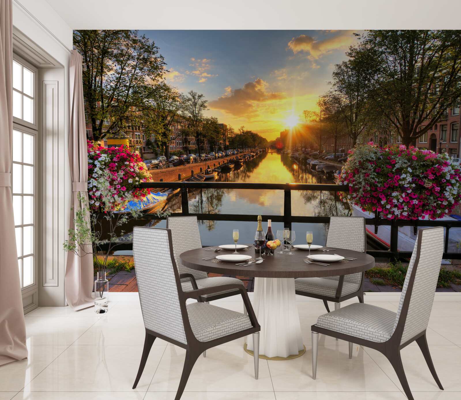 Papier peint regarder le coucher de soleil depuis un pont à amsterdam