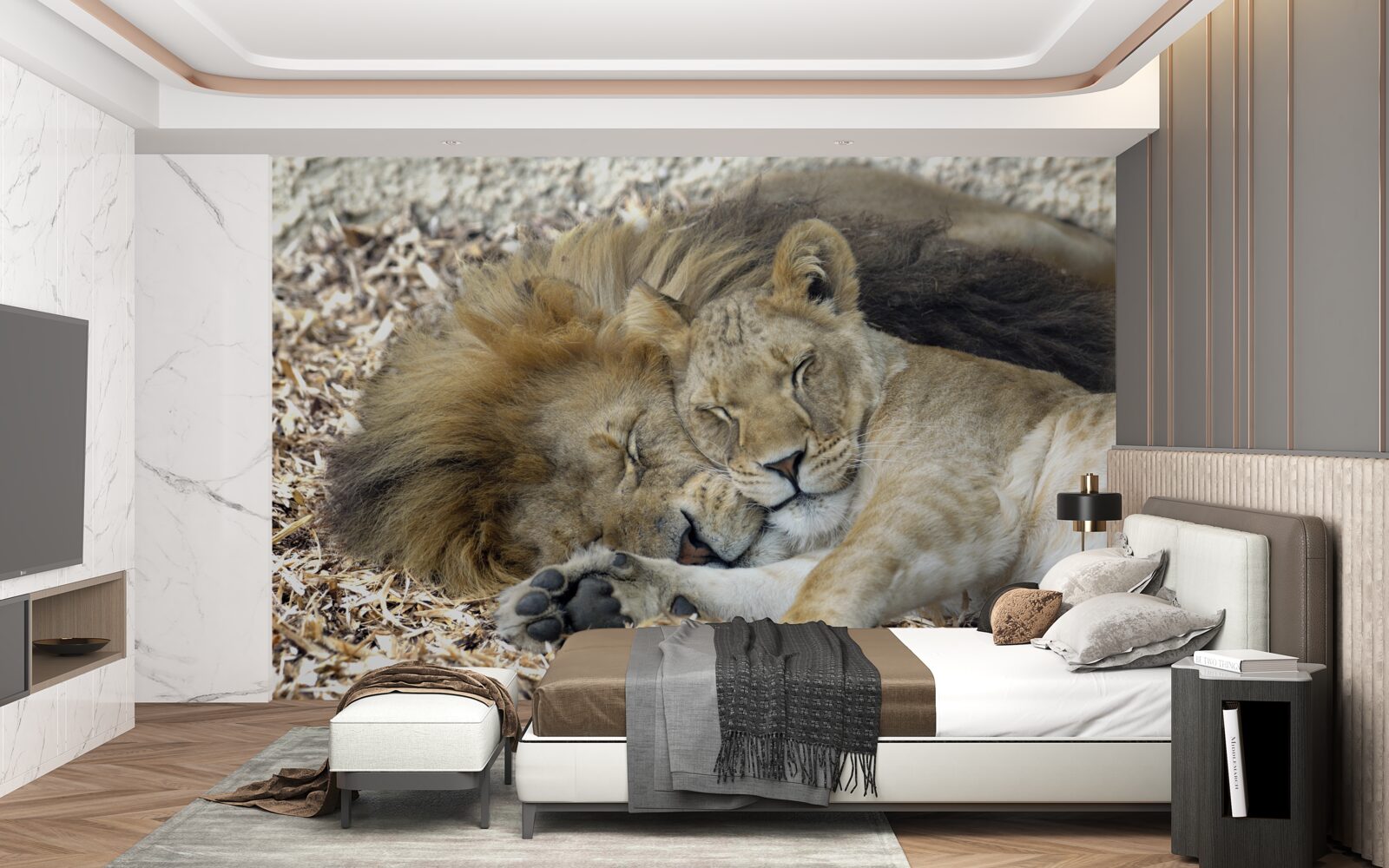 Papier peint lion et lionne formant un mariage, sayat