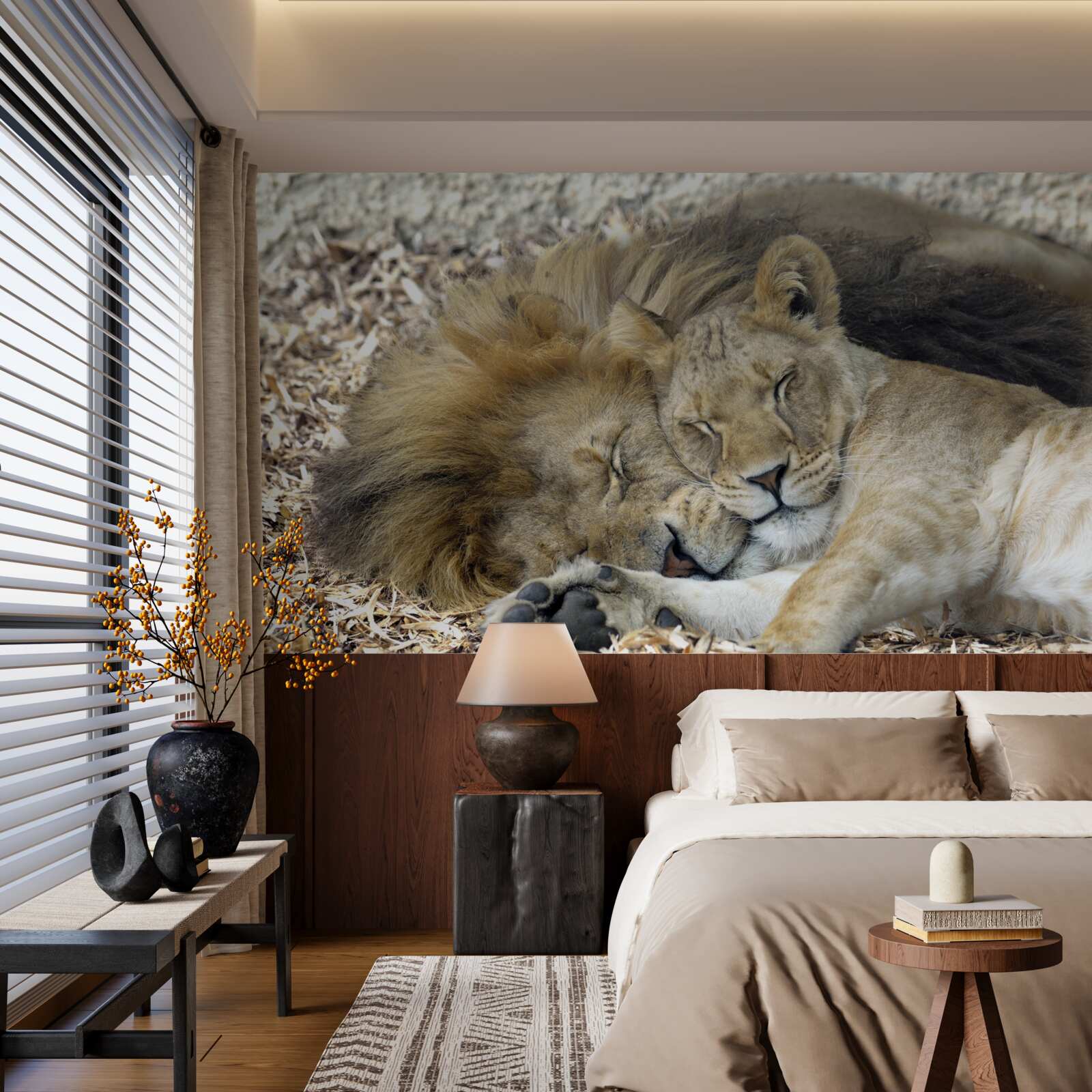 Papier peint lion et lionne formant un mariage, sayat
