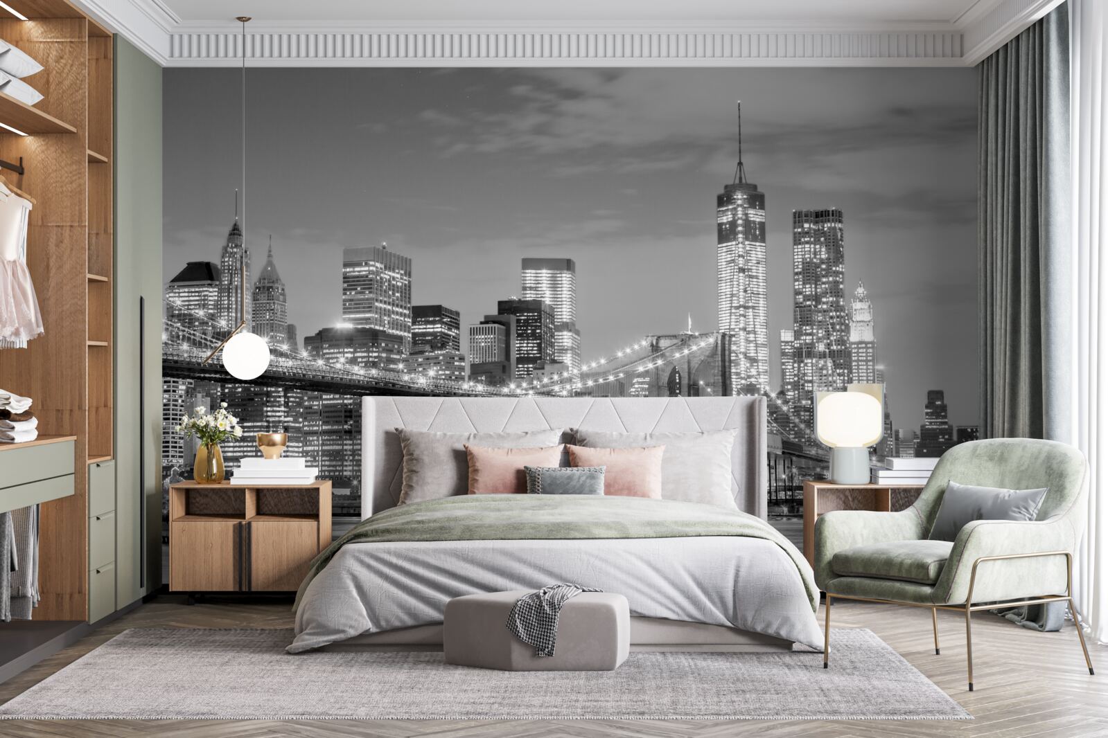 Papier peint métropole surplombant le pont de brooklyn