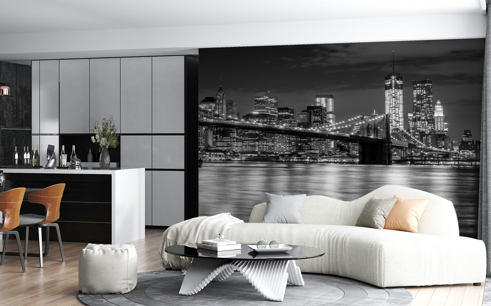 Papier peint panorama du pont de brooklyn en noir et blanc