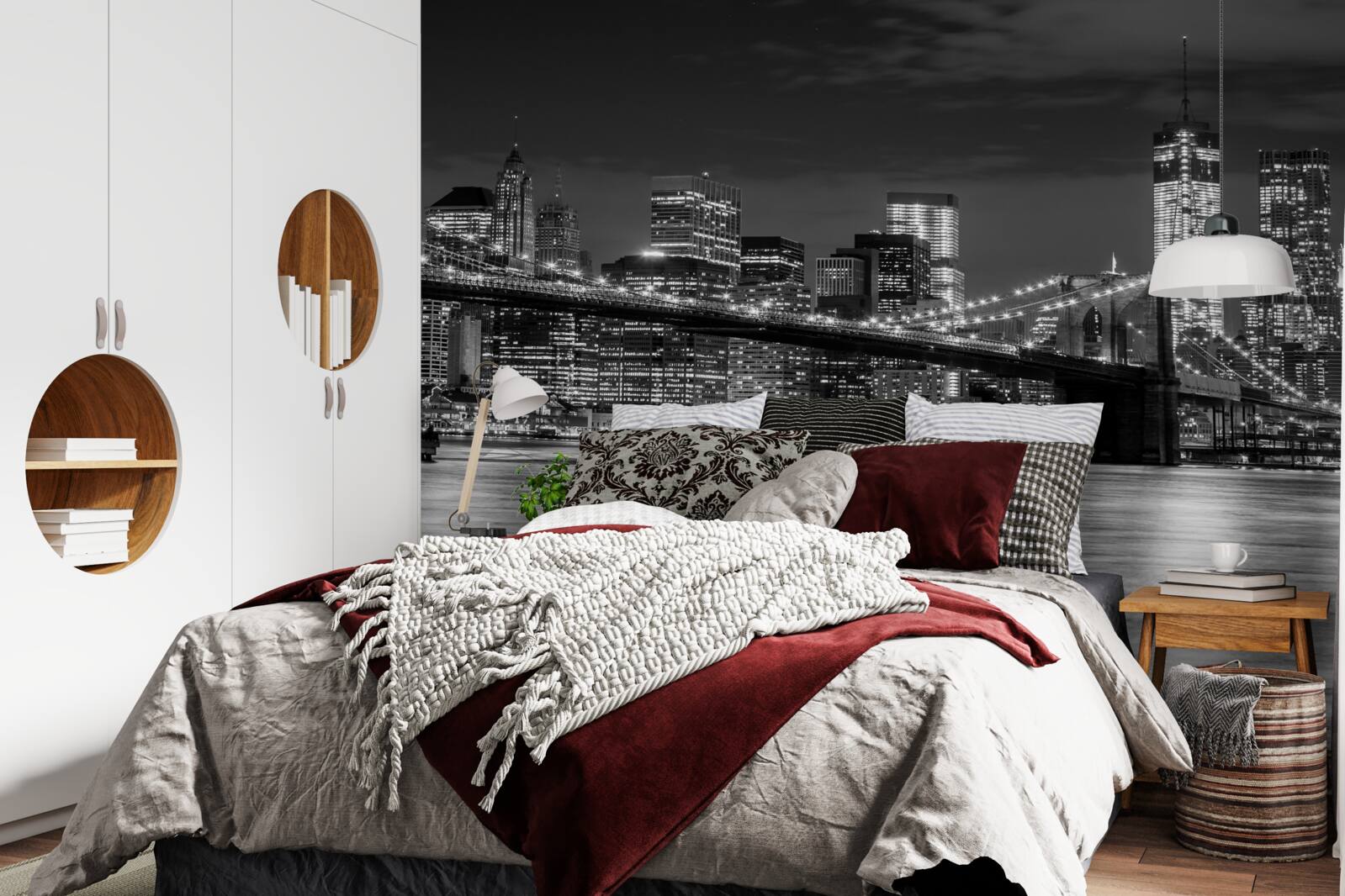 Papier peint panorama du pont de brooklyn en noir et blanc