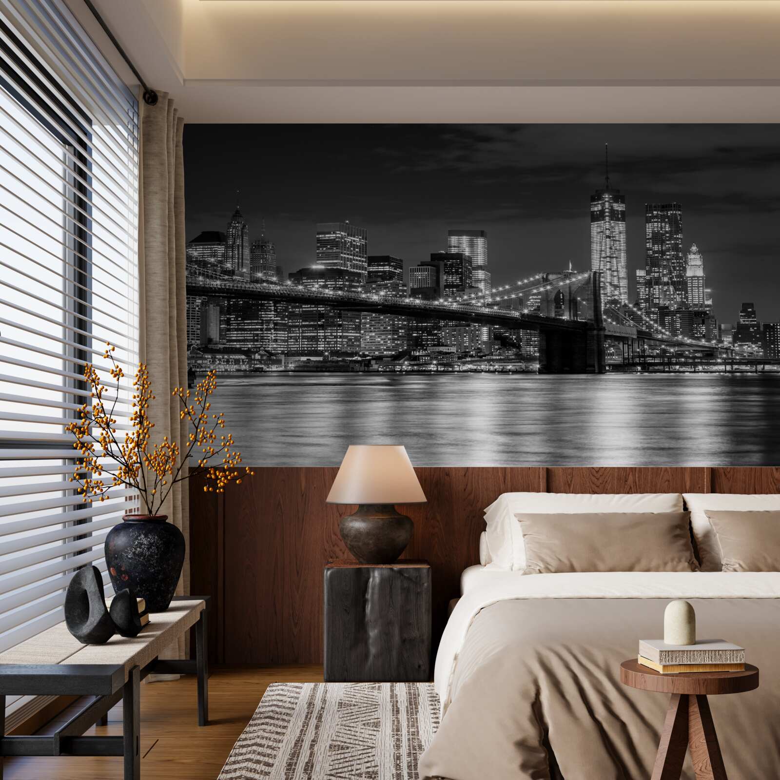 Papier peint panorama du pont de brooklyn en noir et blanc