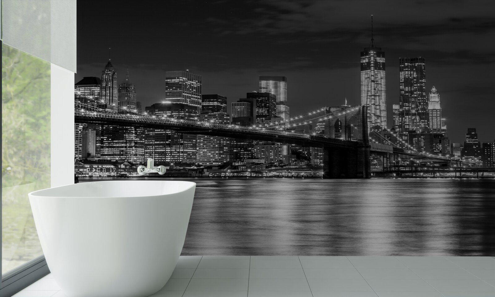 Papier peint panorama du pont de brooklyn en noir et blanc