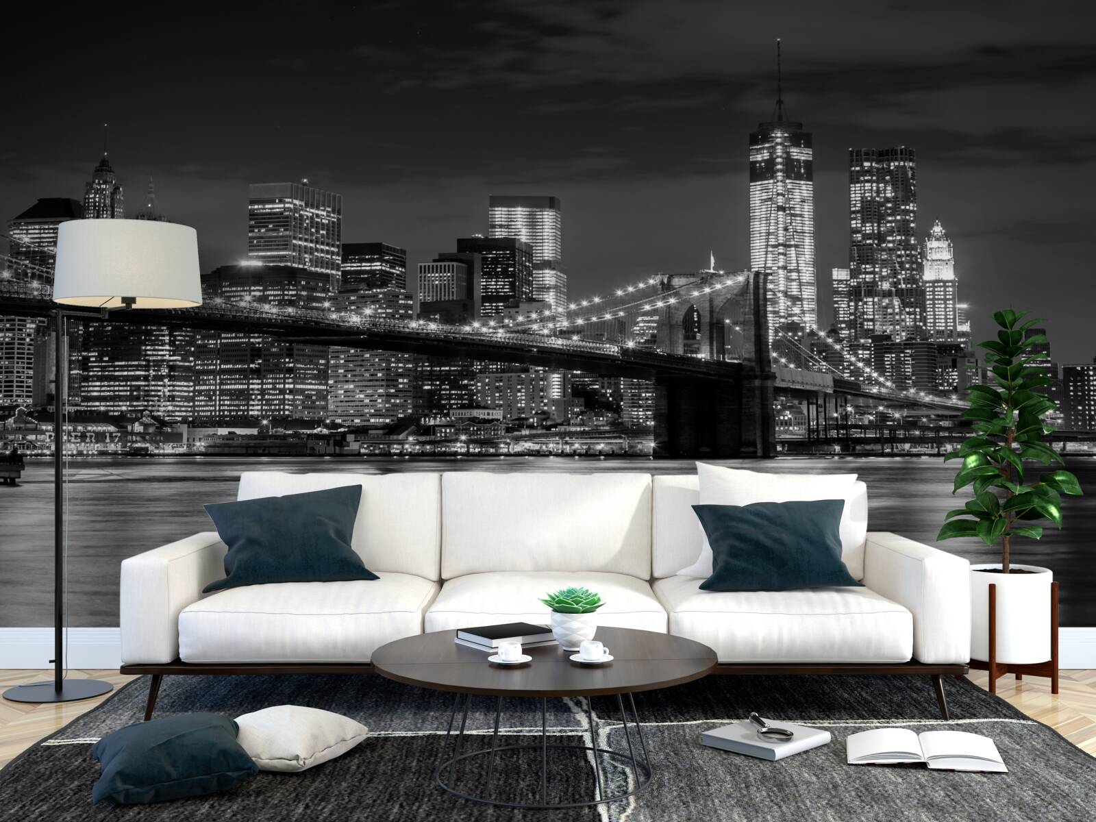 Papier peint panorama du pont de brooklyn en noir et blanc