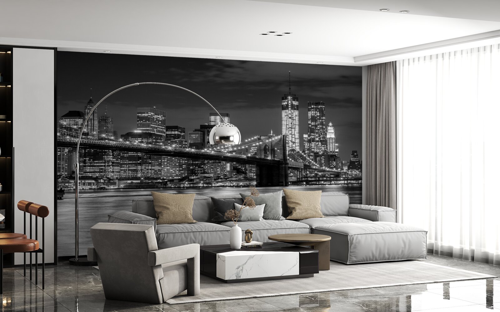 Papier peint panorama du pont de brooklyn en noir et blanc