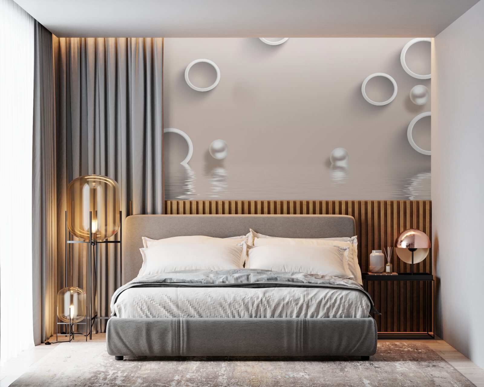 Papier peint cercles sur l'eau et les perles