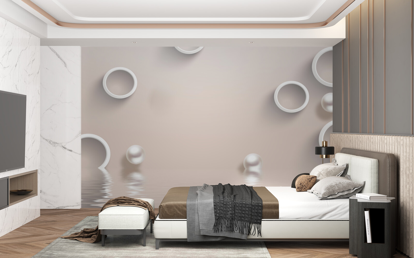 Papier peint cercles sur l'eau et les perles