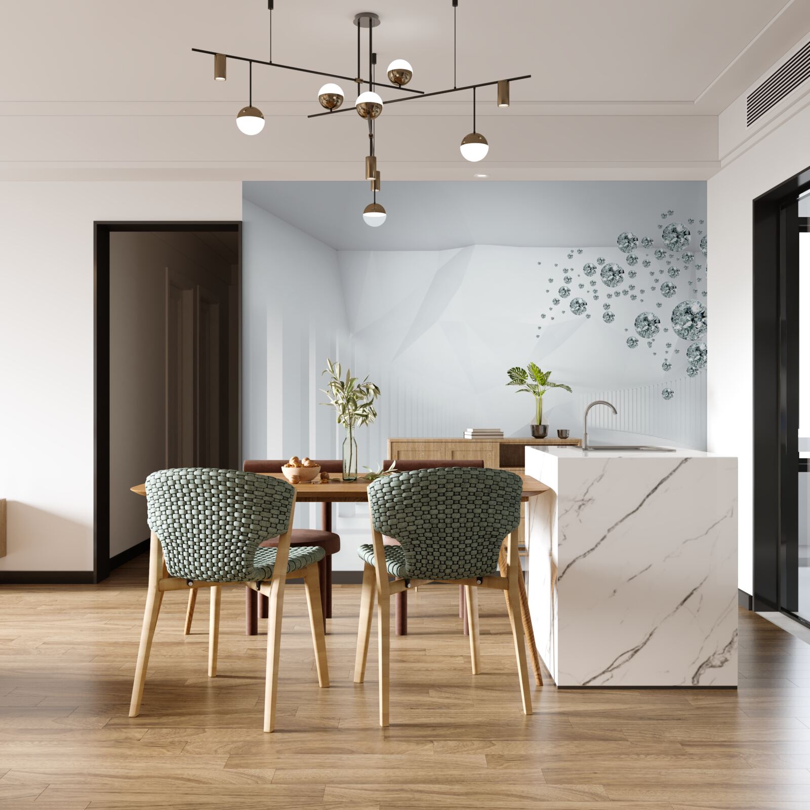 Papier peint gouttes d'eau dans une pièce très éclairée