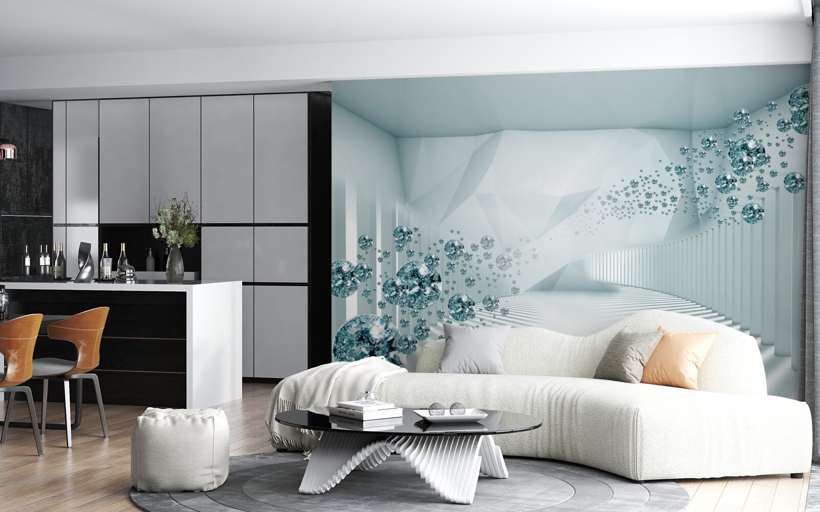 Papier peint particules de l'océan bleu en expansion