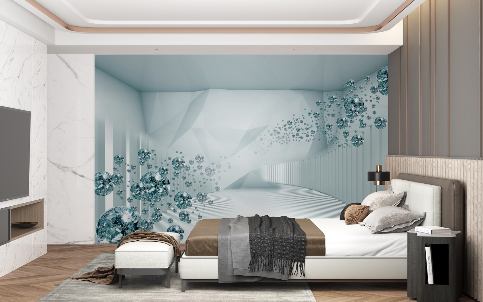 Papier peint particules de l'océan bleu en expansion