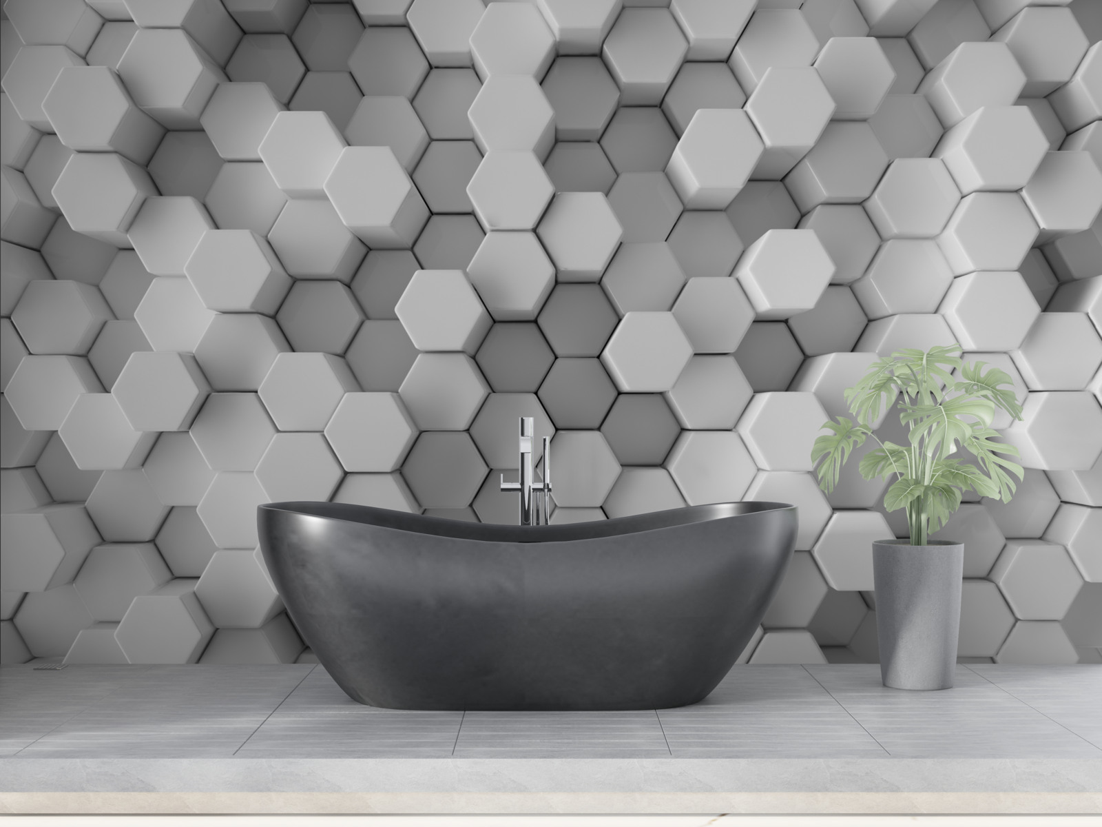 Papier peint hexagones gris et blancs pressés