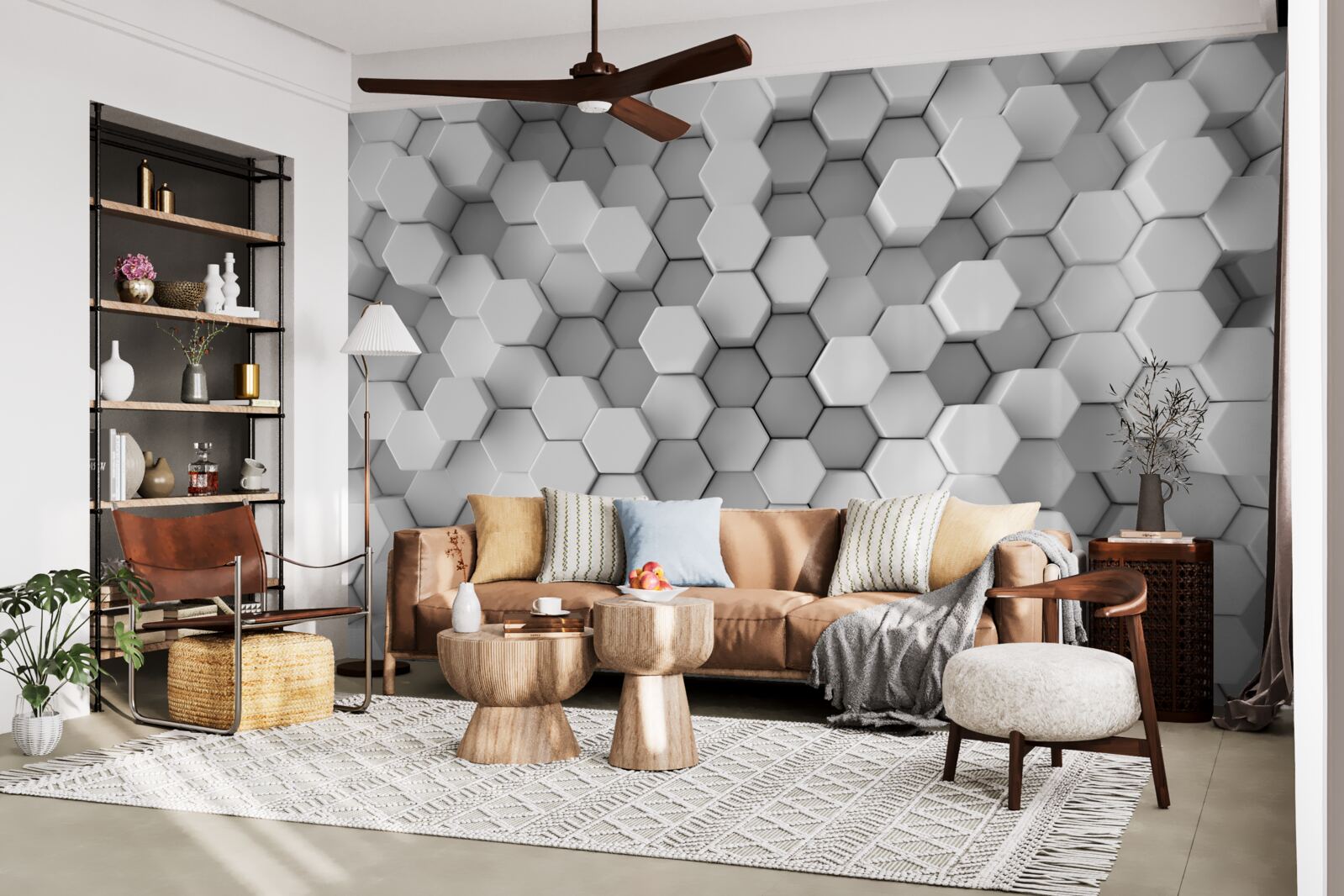 Papier peint hexagones gris et blancs pressés