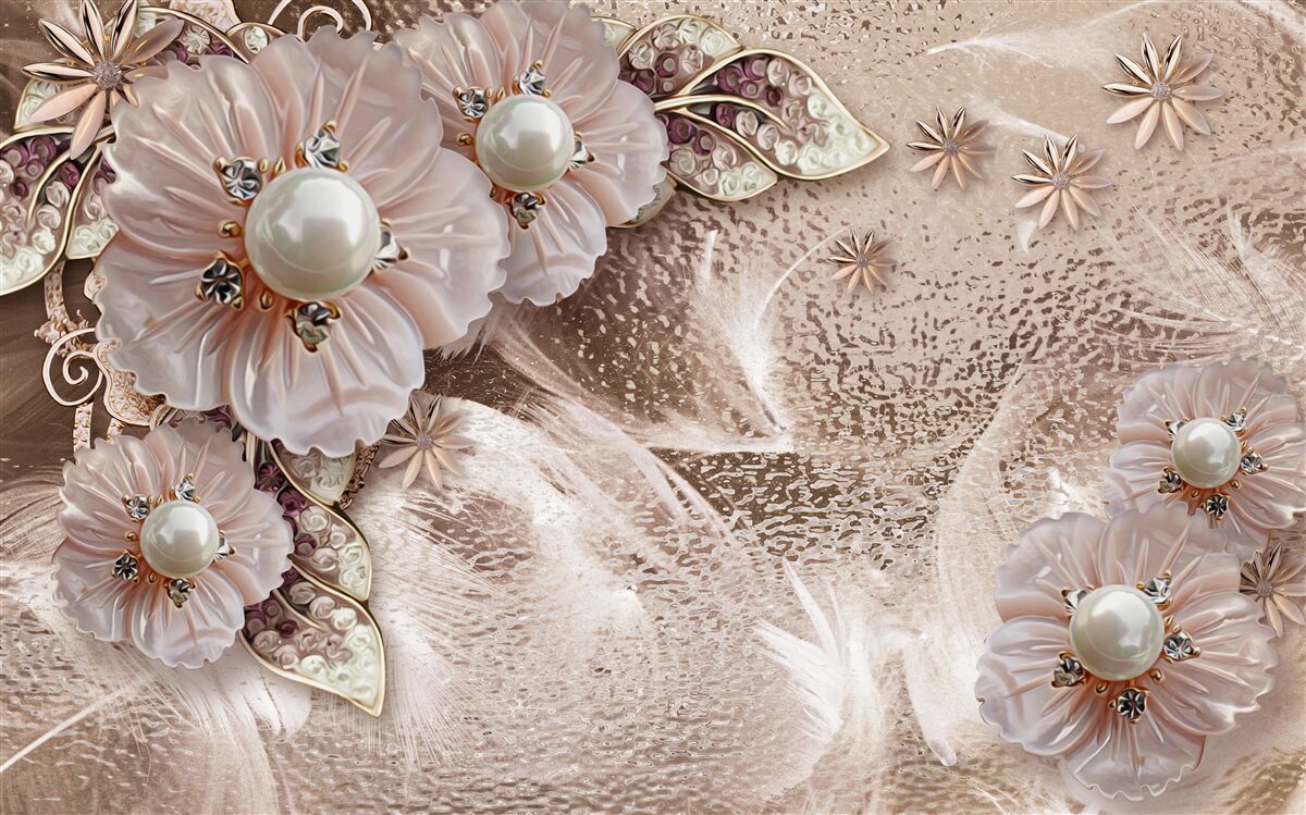 Papier peint perles et inflorescences gracieuses à bourgeons ouverts