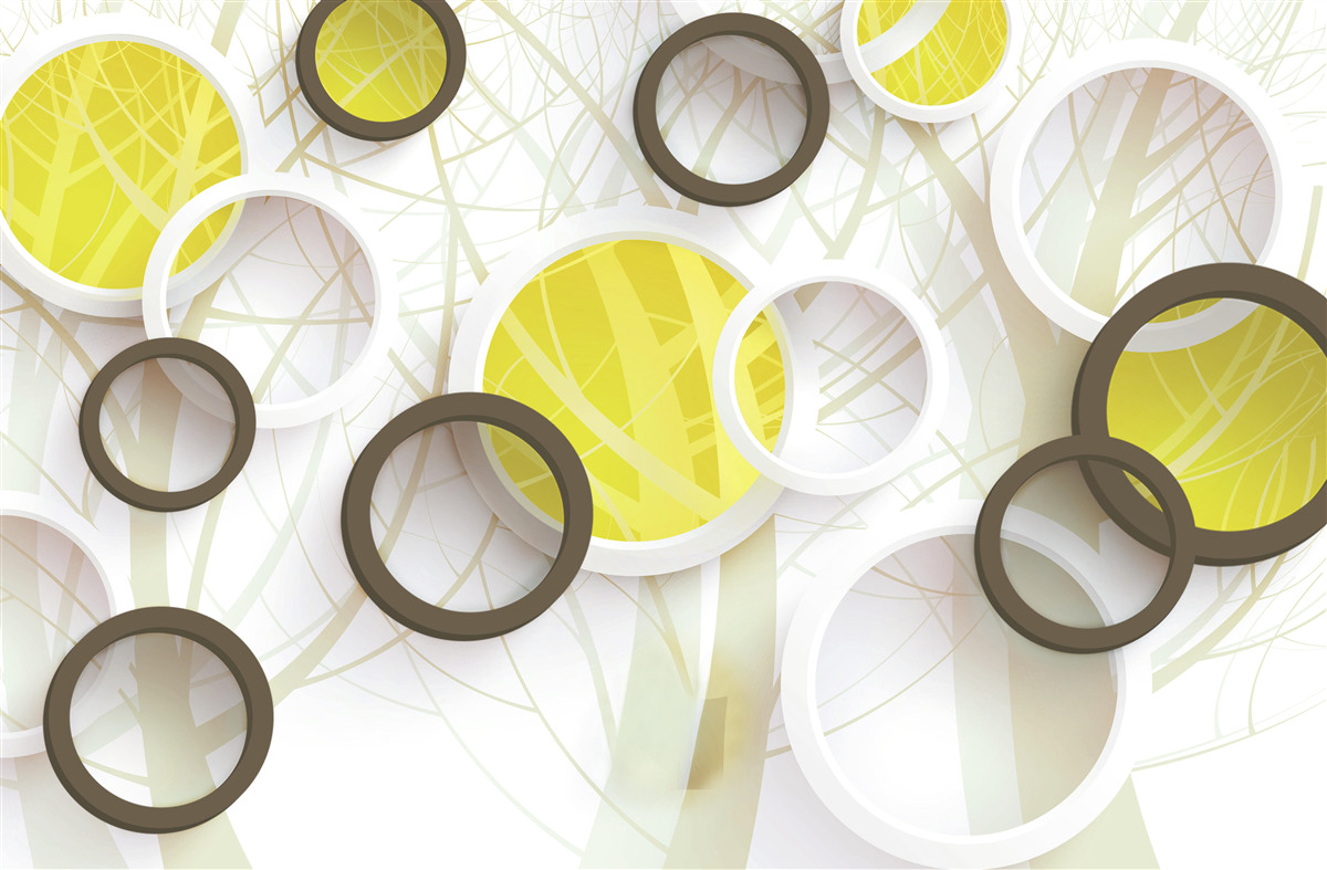 Papier peint Roues en vue stéréoscopique, avec la forêt en arrière-plan