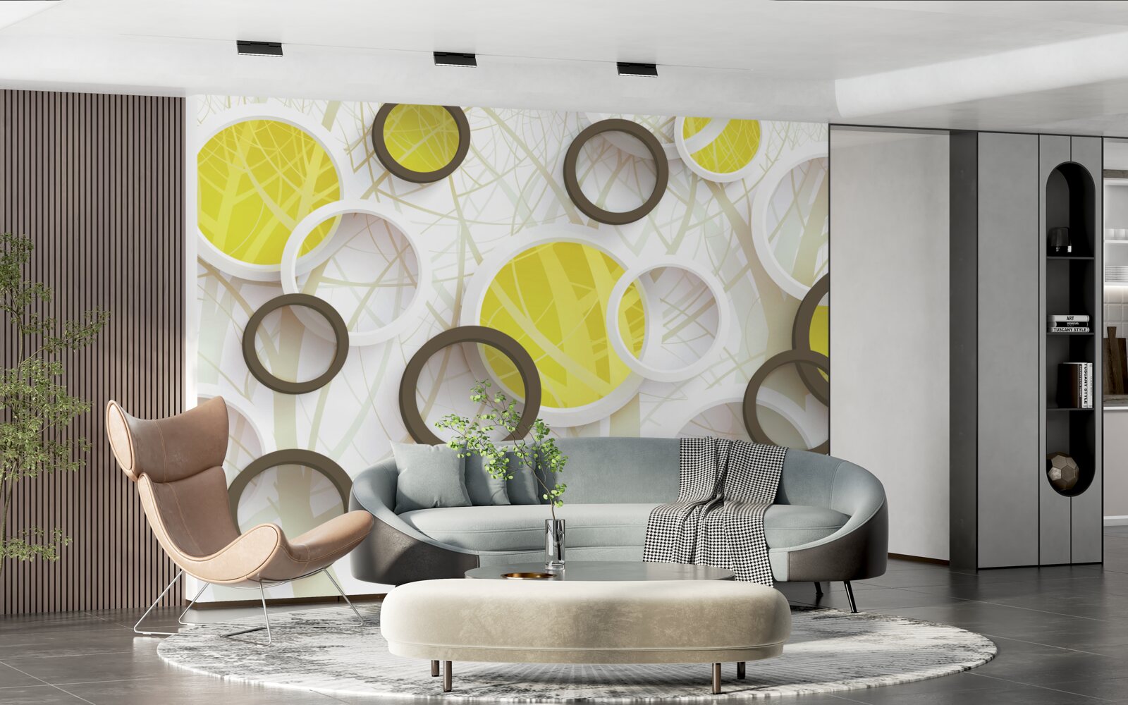 Papier peint Roues en vue stéréoscopique, avec la forêt en arrière-plan