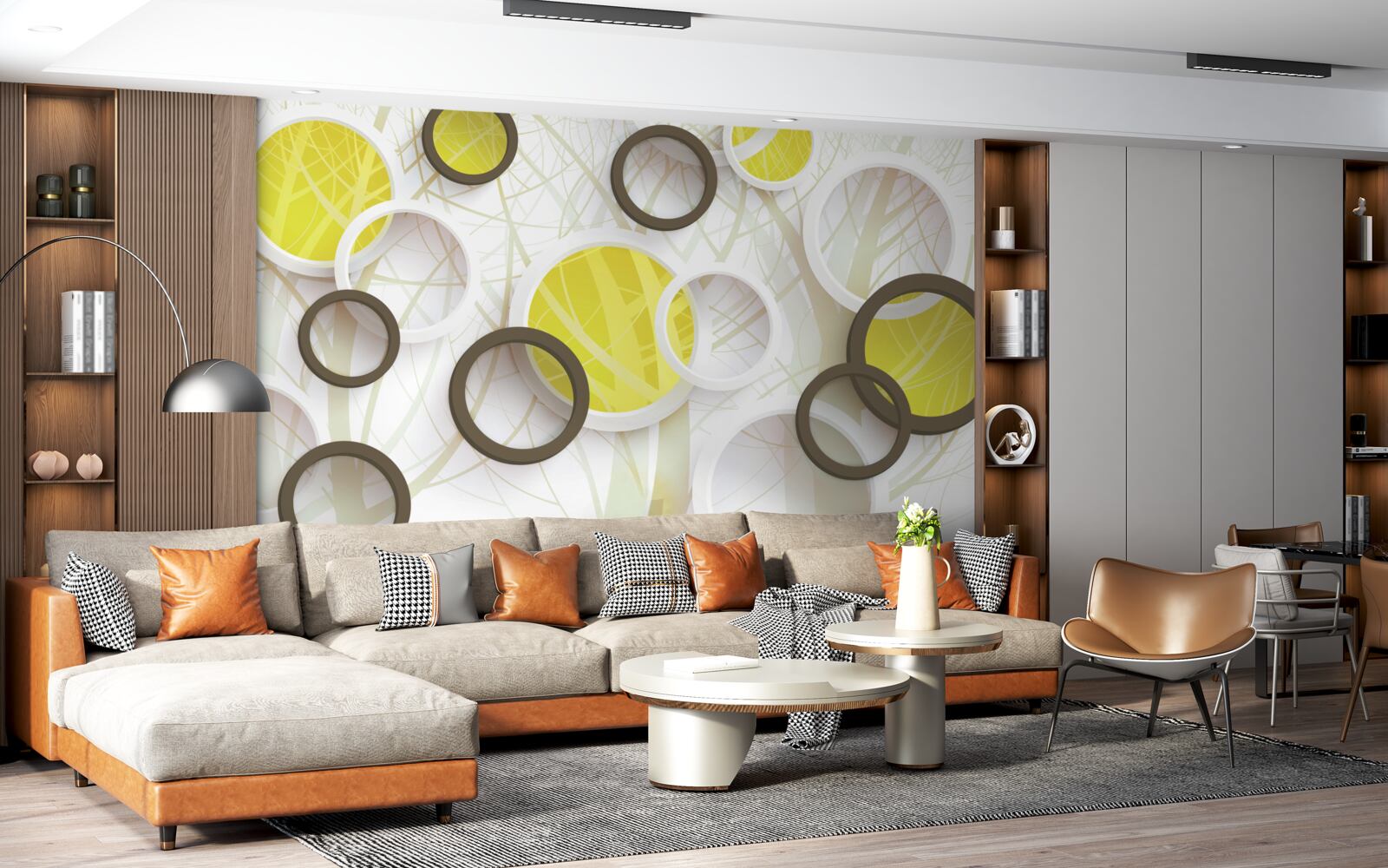 Papier peint Roues en vue stéréoscopique, avec la forêt en arrière-plan