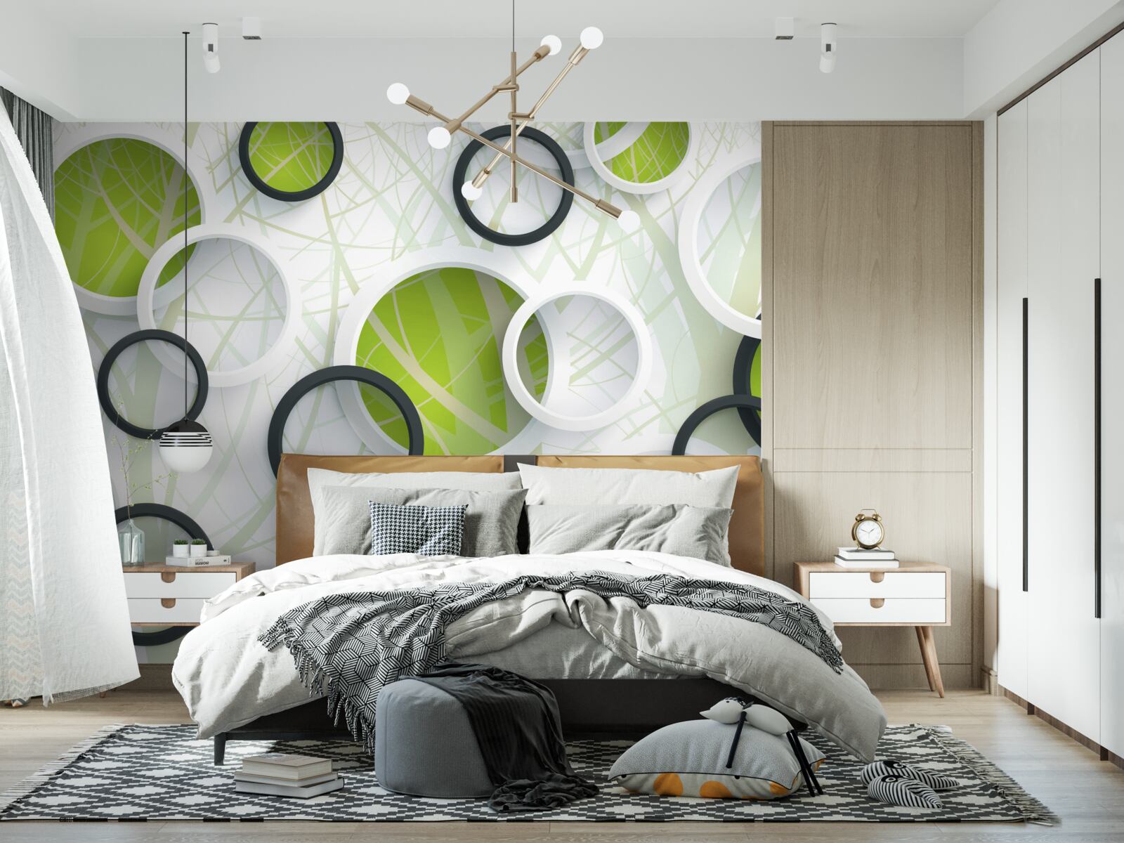 Papier peint forêt dense et envahissante et cercles 3D