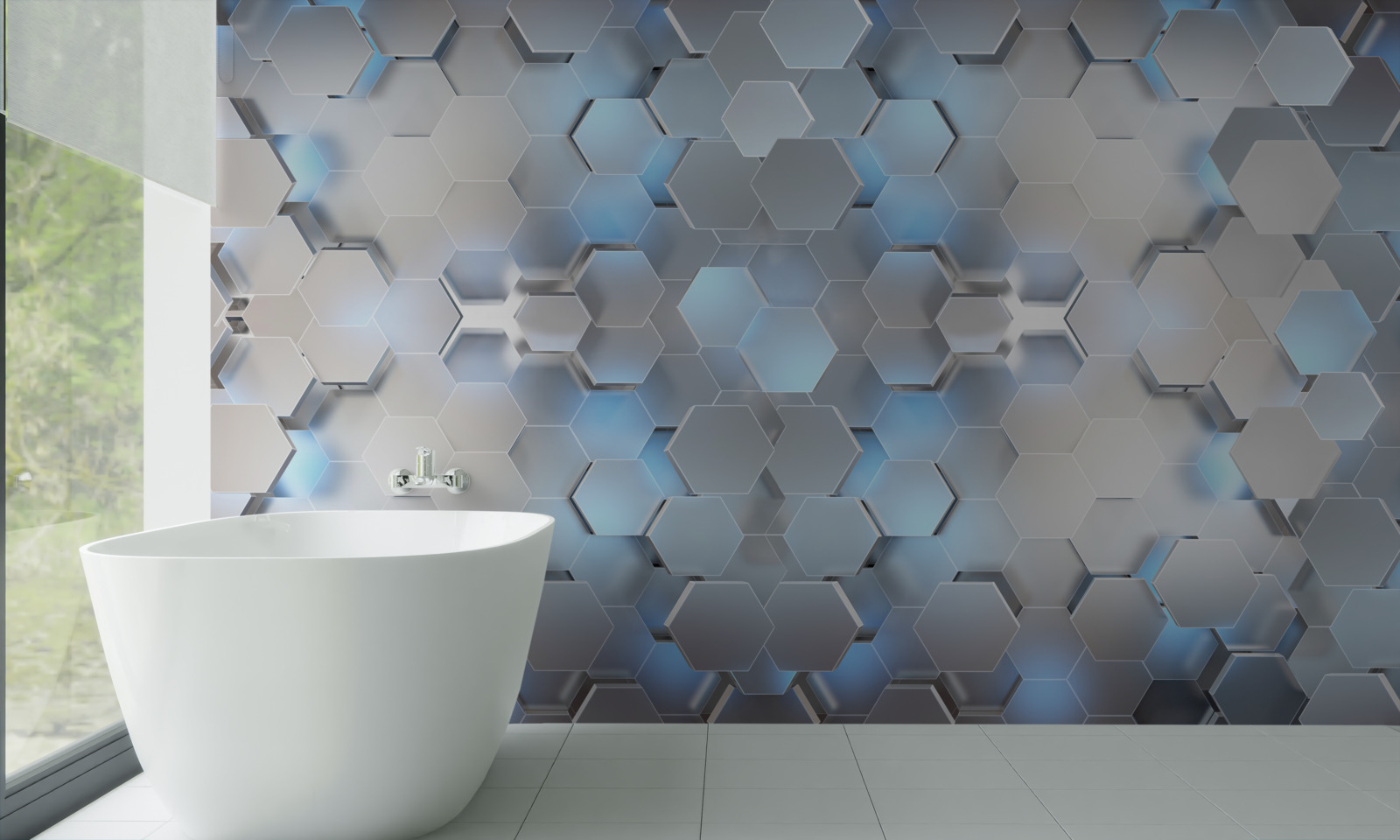 Papier peint perles bleues flottantes sur fond gris