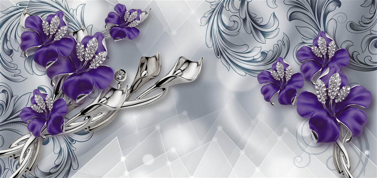 Papier peint lys pourpre royal sur branches