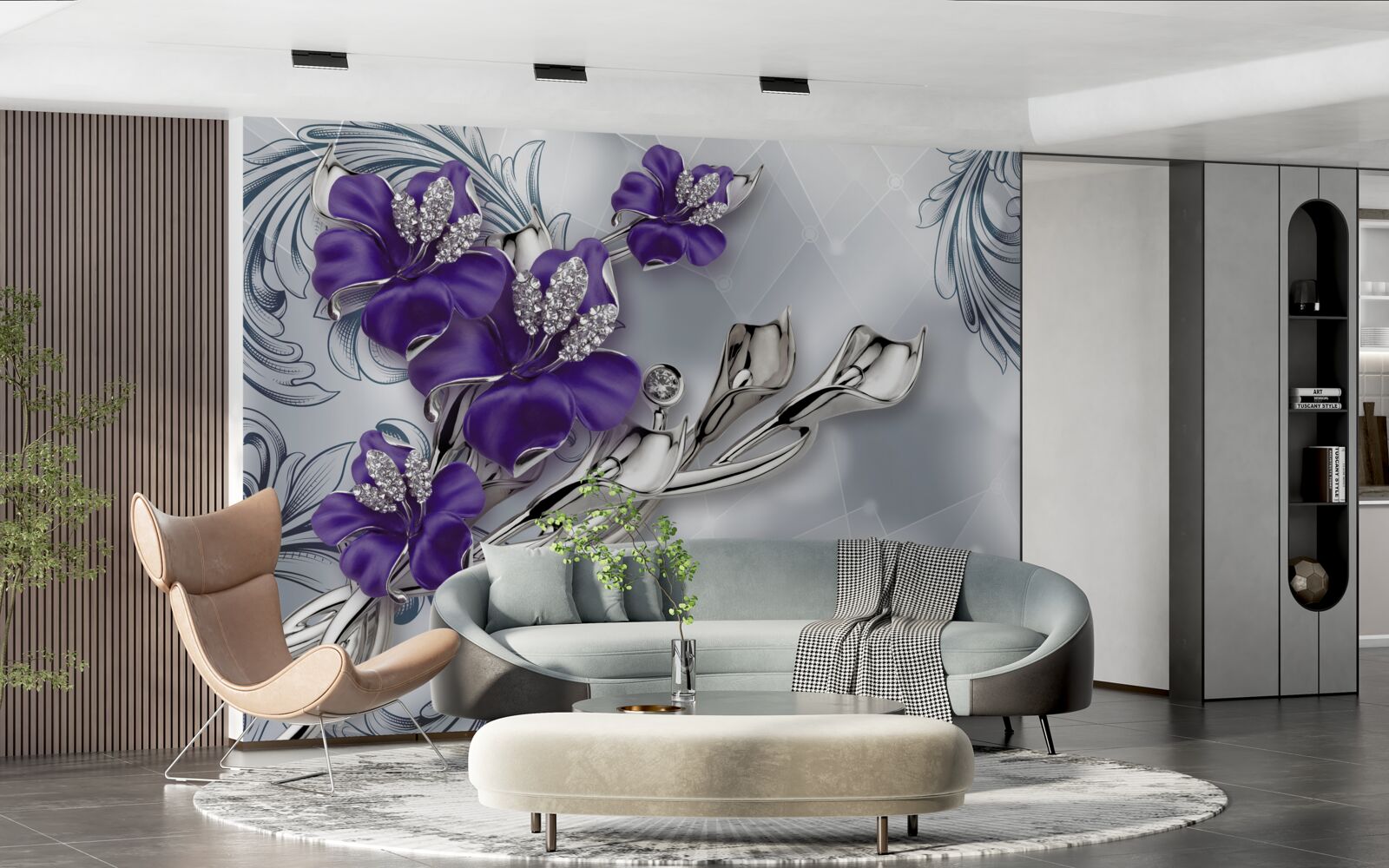 Papier peint lys pourpre royal sur branches