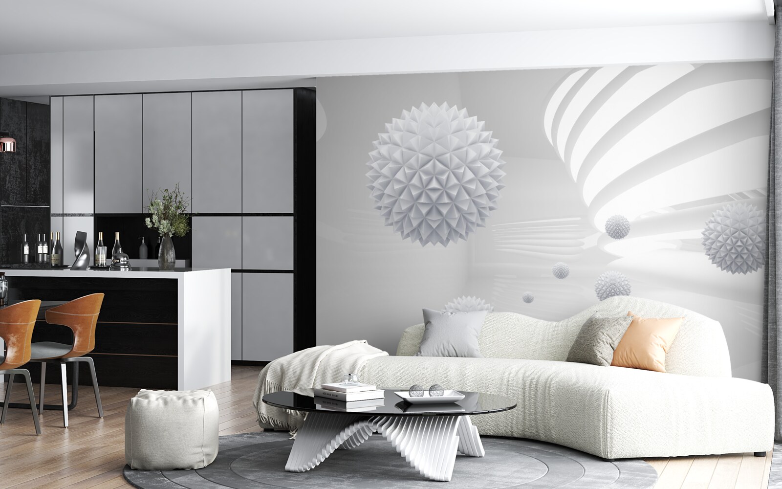 Papier peint des balles qui tournent autour du centre