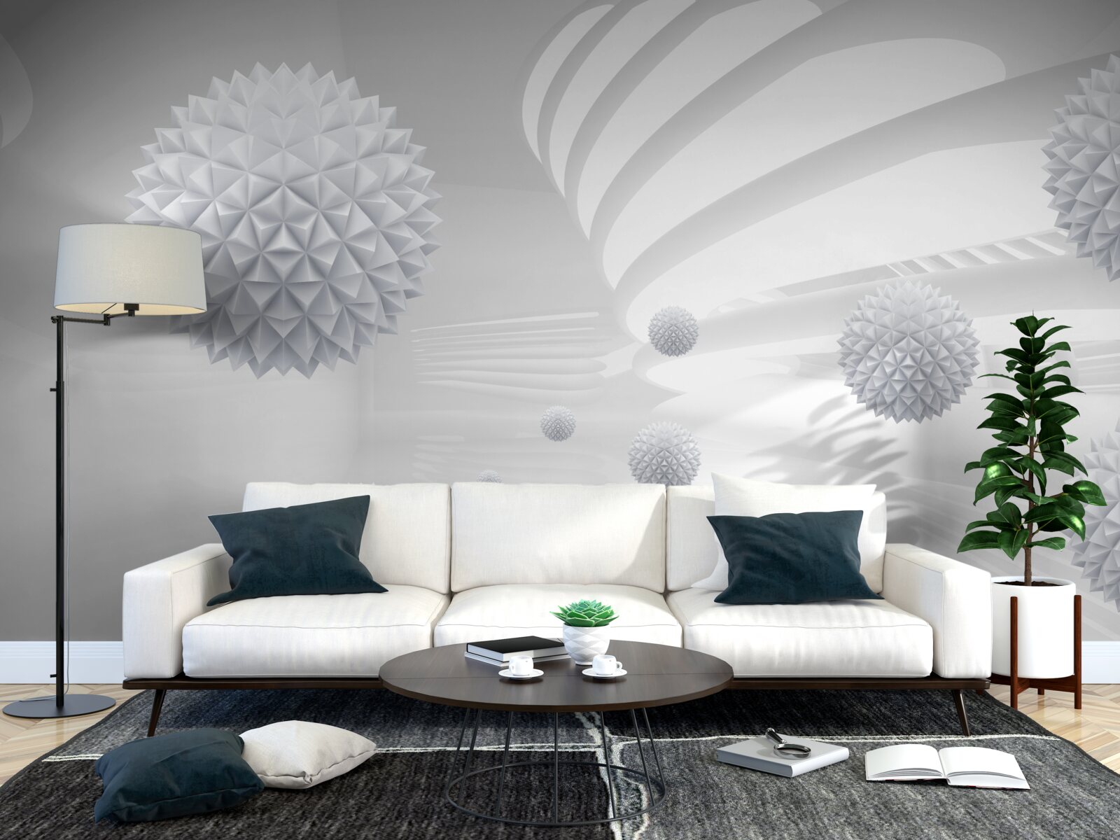 Papier peint des balles qui tournent autour du centre