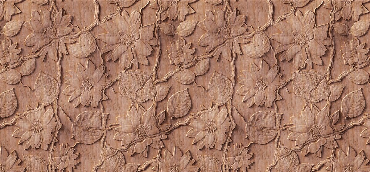 Papier peint fleurs ornementales brunes