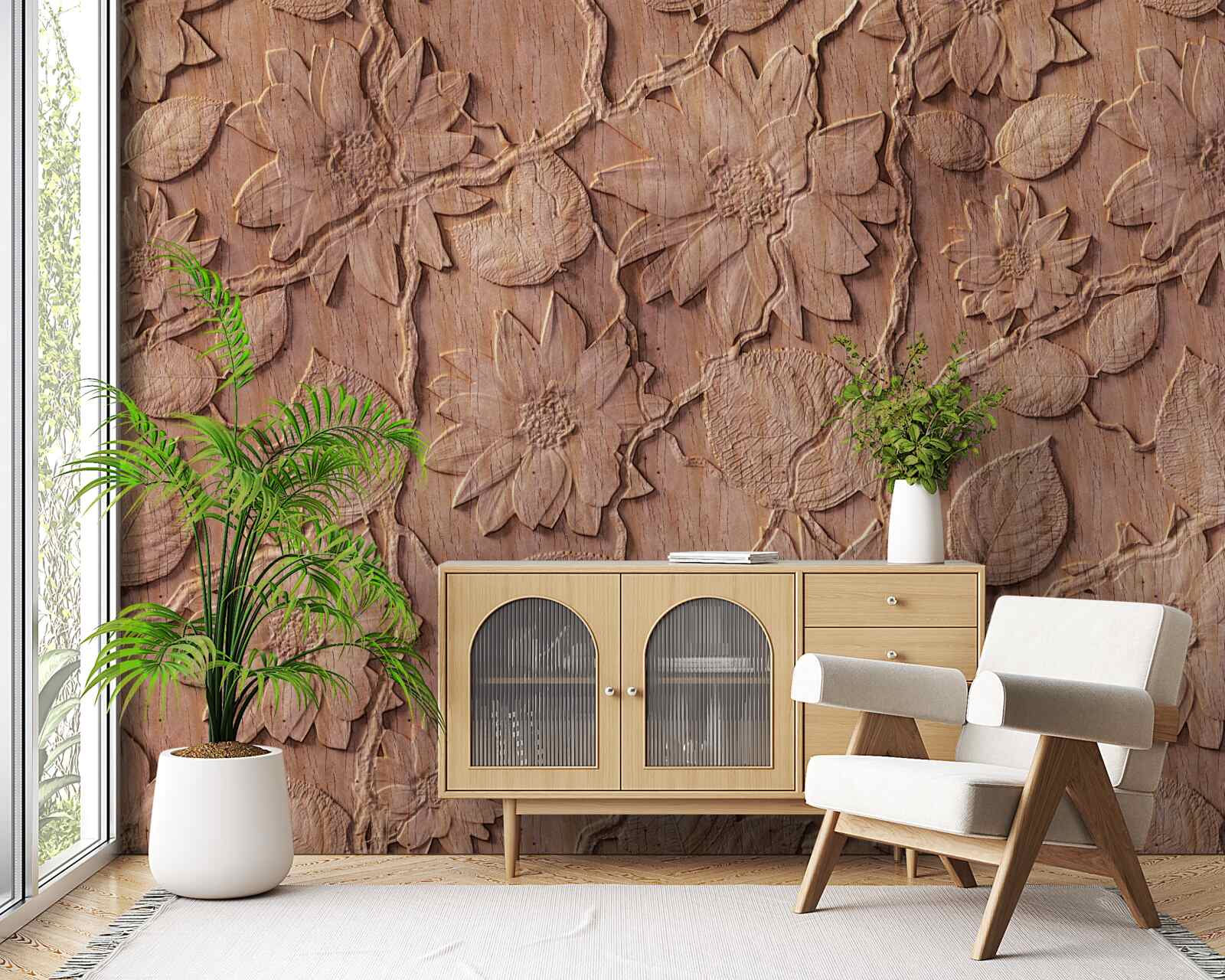 Papier peint fleurs ornementales brunes